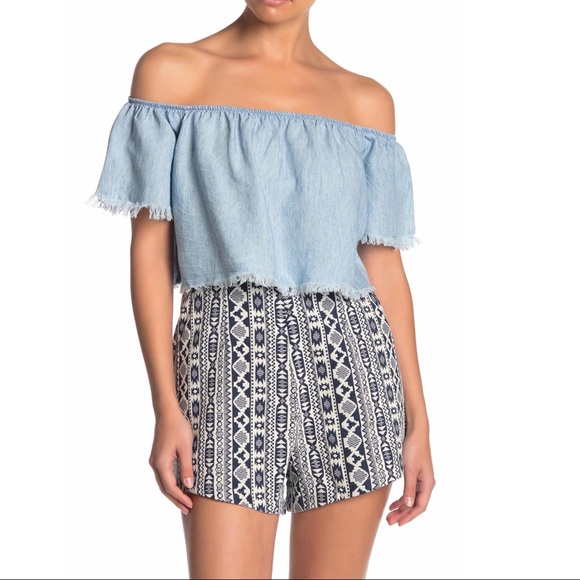Show Me Your MuMu Off the Shoulder Chambray Top - Picture 1 of 10